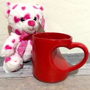 Red Heart Handle Mug with Teddy Bear